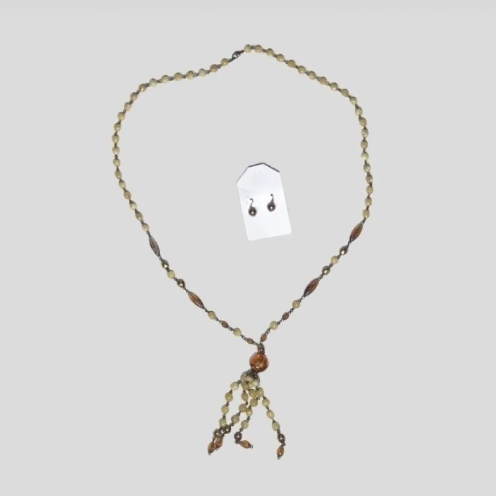 Vintage Beaded Necklace and Tassel Drop Earrings Set